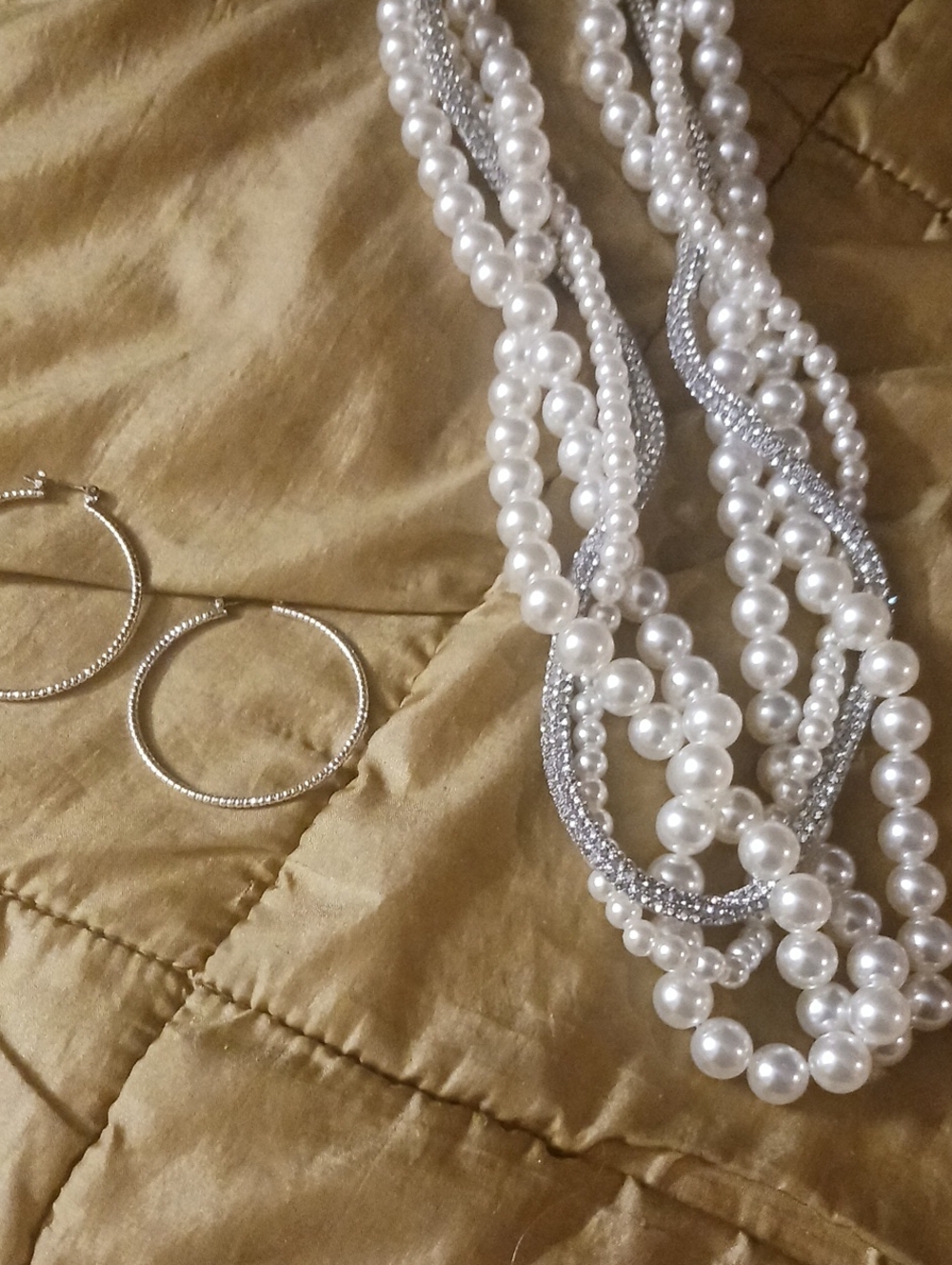Multi-Strand White Pearl & Silver Statement Necklace